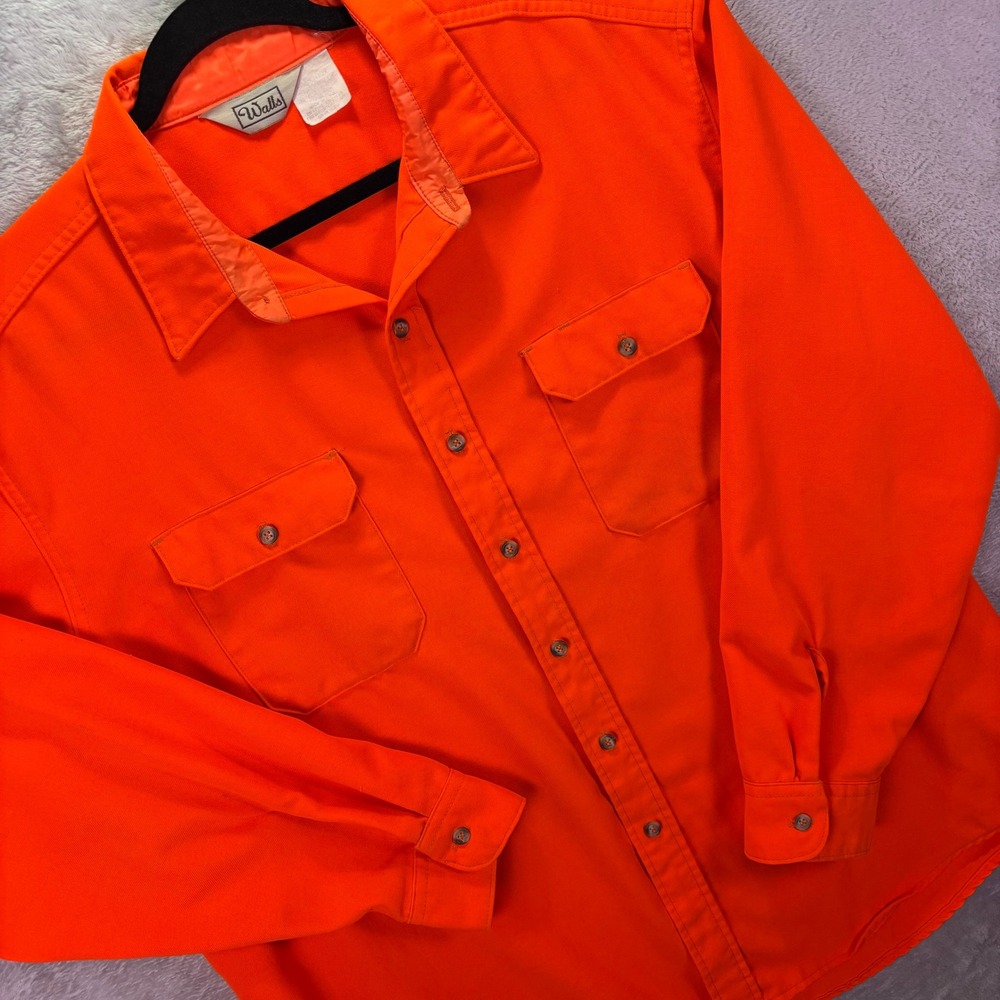 Vintage Walls Men Shirt 2XL Blaze Orange Hunting Workwear Made in USA Hi Vis 90s